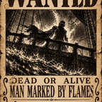 man marked by flames